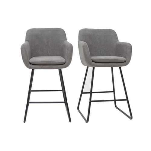 Tabourets De Bar En Tissu Effet Velours Gris H67 Cm (Lot De 2) Amika