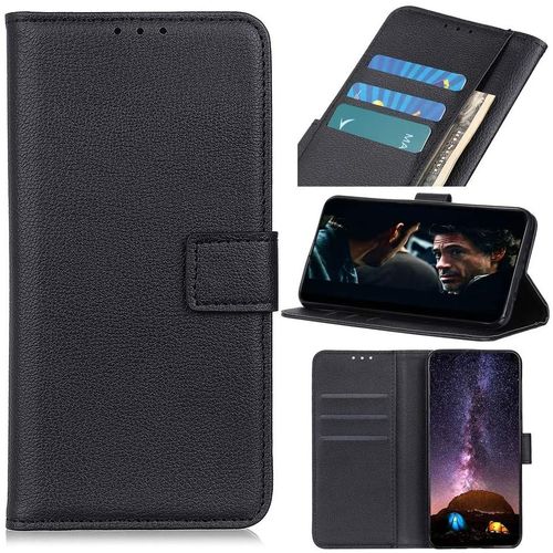 Prime Coque Pour Oneplus 7,Motif De Litchi Cuir Etui Housse Portefeuille Magnétique Carte Fentes Stand Fonction Flip Case (Noir)