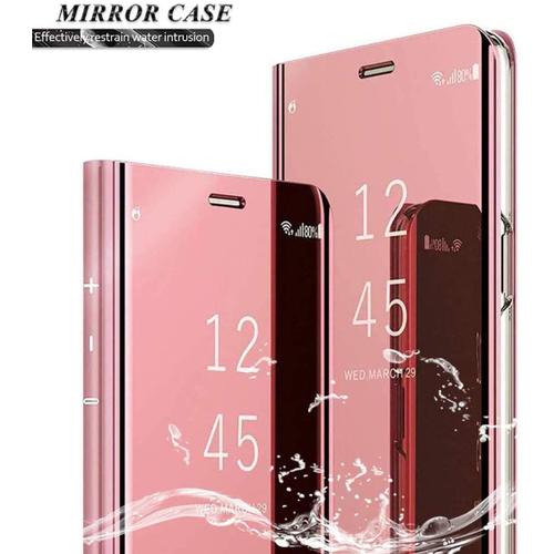 Coque Iphone 12 Pro Max 6.7¿ Miroir Coque,Transparent Placage Antichoc Flip Coque Housse Stand Fonction Protection Coque Pour Iphone 12 Pro Max 6.7¿-Or Rose