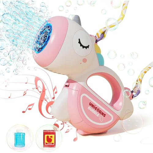 Rose Machine À Bulles Pour Enfant Licorne Automatique Machine A Bulle Avec Lumière Pour Extérieur Intérieur, Jouet A Bulles Pour Enfants 3 4 5 6 Ans Avec Bulles De Savon Mariage, Jardin, Fête