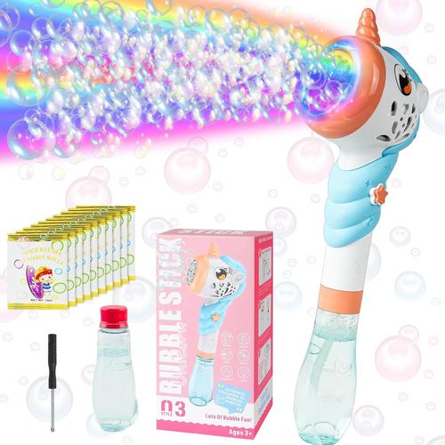 Machine À Bulles Électrique, Licorne Bubble Stick Jouet À Bulles Avec 180ml Bulles De Savon, Cadeau Pour Enfant/Anniversaire/Fête L'extérieur/Fêtes/Les Mariages (10 * 10 Ml De Liquide À Bulles)