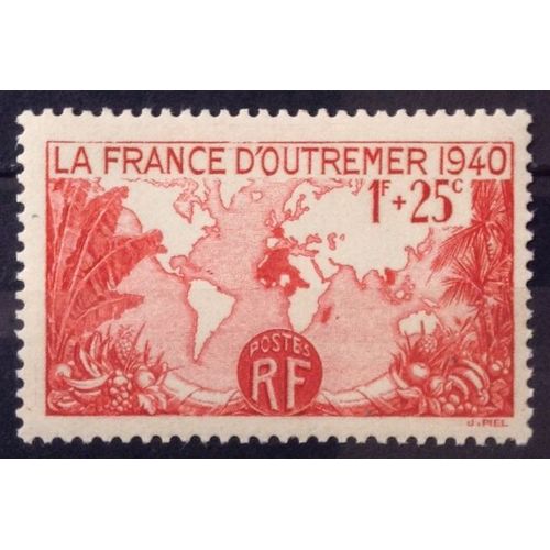 France D'outre-Mer 1f+25c Rouge (Superbe N° 453) Neuf* - France Année 1940 - N29102
