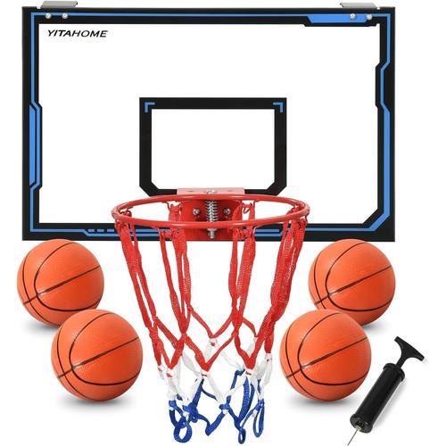 Noir Mini Panier De Basket-Ball Pour Chambre À Coucher, Panier De Basket-Ball D'intérieur Pour Porte, Panier De Basket-Ball Mural Avec 4 Paniers De Basket-Ball Et Filet | Jeux De Sport D'intérieur