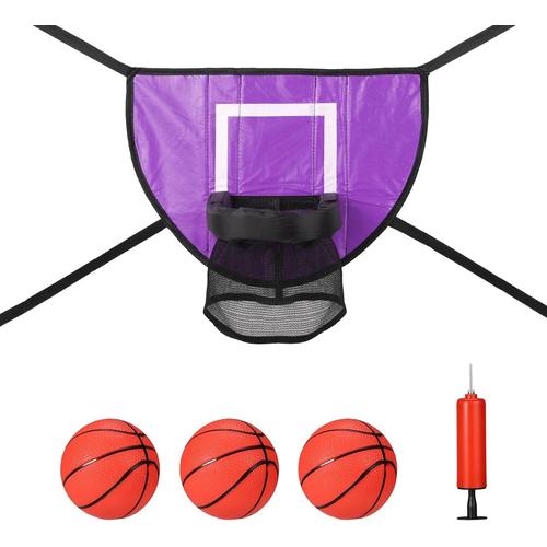 Fixation Panier Basket-Ball Pour Trampoline, But Basket-Ball Universel Trampoline Avec 3 Mini Ballons Basket Et 1 Pompe, Accessoires Trampoline Installation Facile Pour Basket-Ball (Violet)