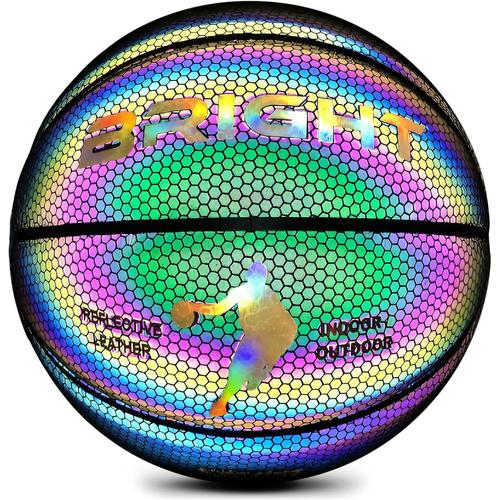 Blanc ¿ Ballon De Basket Lumineux - Réfléchissant - Holographique - Brille Dans Le Noir - Pour L'utilisation En Intérieur Et En Extérieur - Idéal Pour Les Grands Et Les Petits - Unisexe - Taille