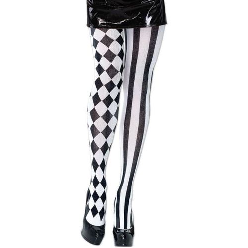 Envoie De France Collant Rayure Verticales Blanc Noir Carreaux Clownes Fête Soirée Déguisement Halloween Femme