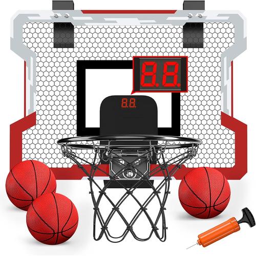 Rouge - Avec Scorer Mini Panier De Basket Pour Enfants Intérieur, Panier Basketball Pour Porte Mural Avec 3 Ballons, Filet, Backboard Et Pompe À Air, Mini Hoop Pour Adultes Cadeaux Garçons