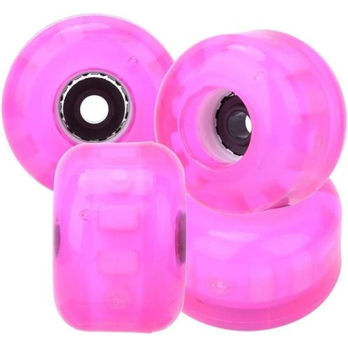 Roue Skateboard,Roue Roller 4 Pièces Pu Rose De Planche À Roulettes De Planche À Roulettes Double Rocker Clignotant Roue Downspeed Coulissante Roues Pièces De Rechange