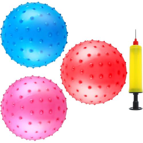 Lot De 3 Balles À Picots Gonflables De 20 Cm - Pour Yoga, Massage, Stress - Avec Pompe À Air - Pour L'intérieur Et L'extérieur - Pour La Plage, L'aire De Jeux, Le Jardin, La Piscine (Rouge,