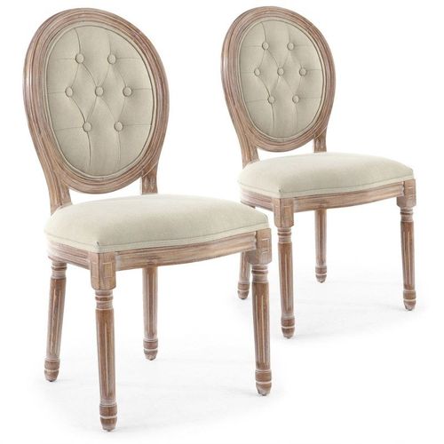 Paris Prix - Lot De 2 Chaises Médaillon "Quing" Capitonné Tissu Beige