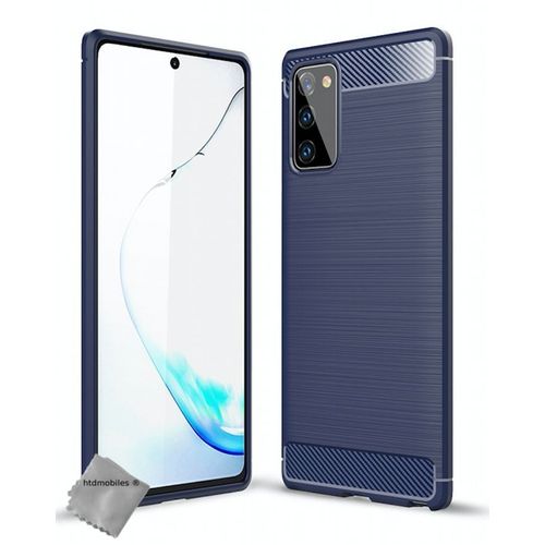 Housse Etui Coque Silicone Gel Carbone Pour Samsung Galaxy Note 20 + Verre Trempe - Bleu Fonce