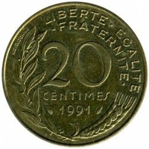 France = Pièce De Monnaie De 20 Centimes De Francs, Type Marianne, Graveur Dieudonné Et Lagriffoul, Année 1991