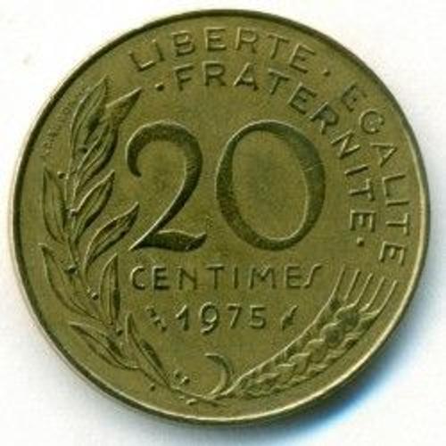 France = Pièce De Monnaie De 20 Centimes De Francs, Type Marianne, Graveur Dieudonné Et Lagriffoul, Année 1975.