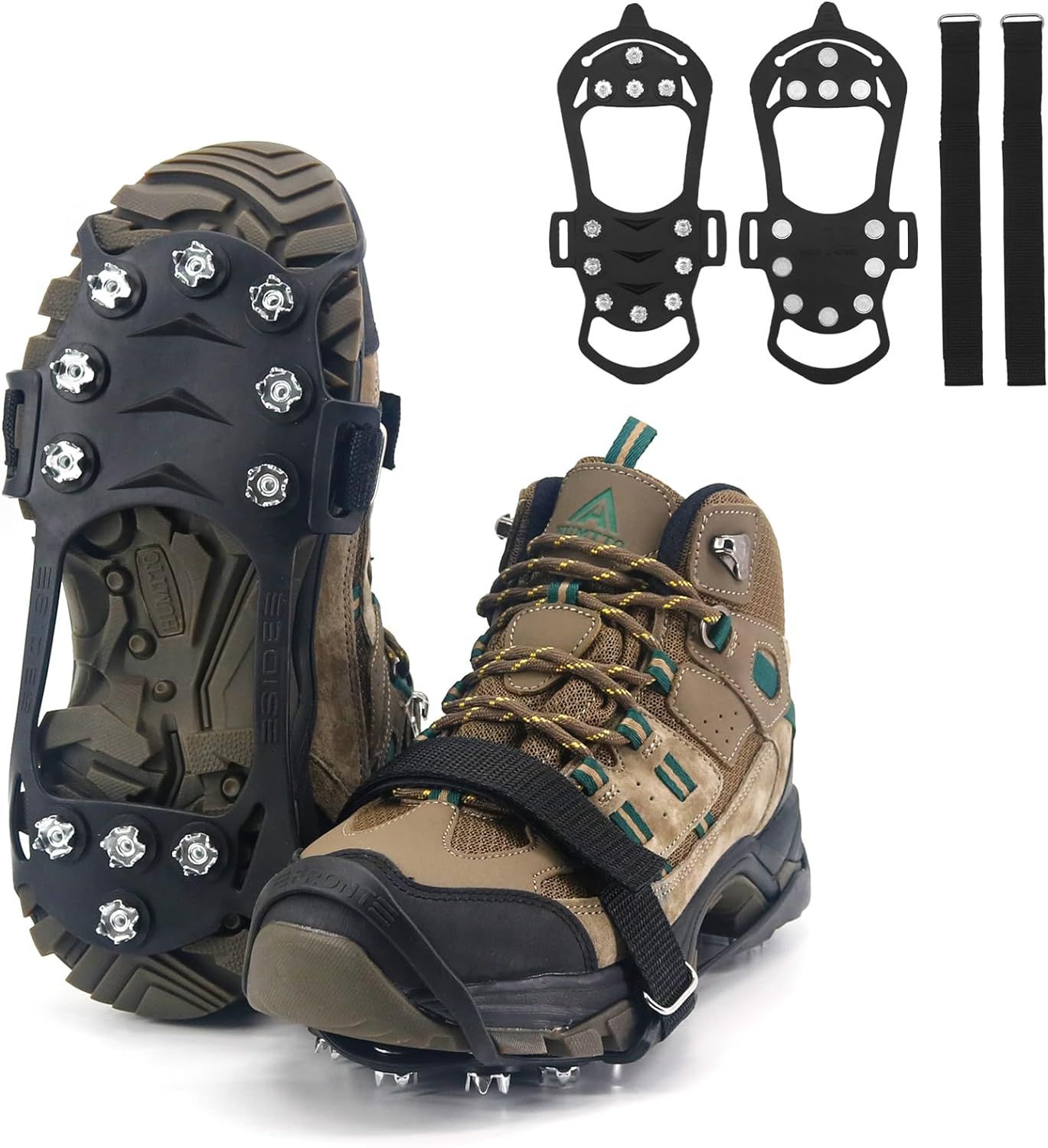 Noir 11 Pointes Crampons Antidérapants Pour La Neige Glacée 11 Pointes En Acier Inoxydable Avec Sangles Pour Chaussures, Bottes, Protection Sûre Pour L'alpinisme, L'escalade, La Randonnée, La