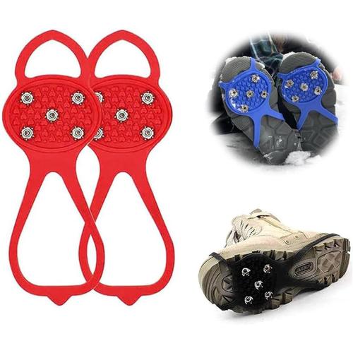 Rouge Crampons Universels Antidérapants En Acier Inoxydable Pour Bottes, Chaussures, Femmes, Hommes, Enfants, Pour Randonnée, Pêche, Marche, Escalade