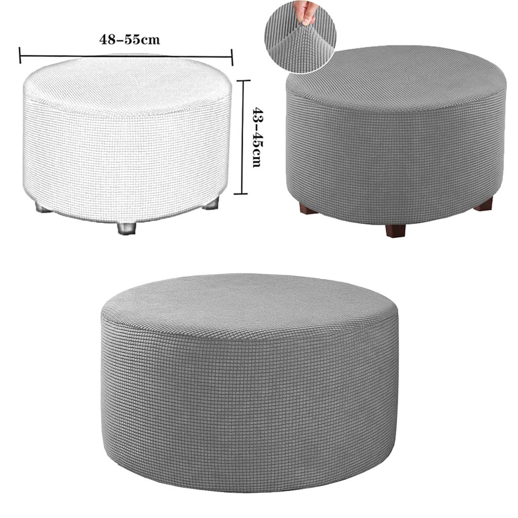 Jacquard Ottoman Slipcovers avec Fond élastique Lavable en Machine Protection pour Repose-Pieds Housse De Pouf-Dent Blanche-Petit Stretch Housse Ottoman Rond Housse pour Repose-Pieds