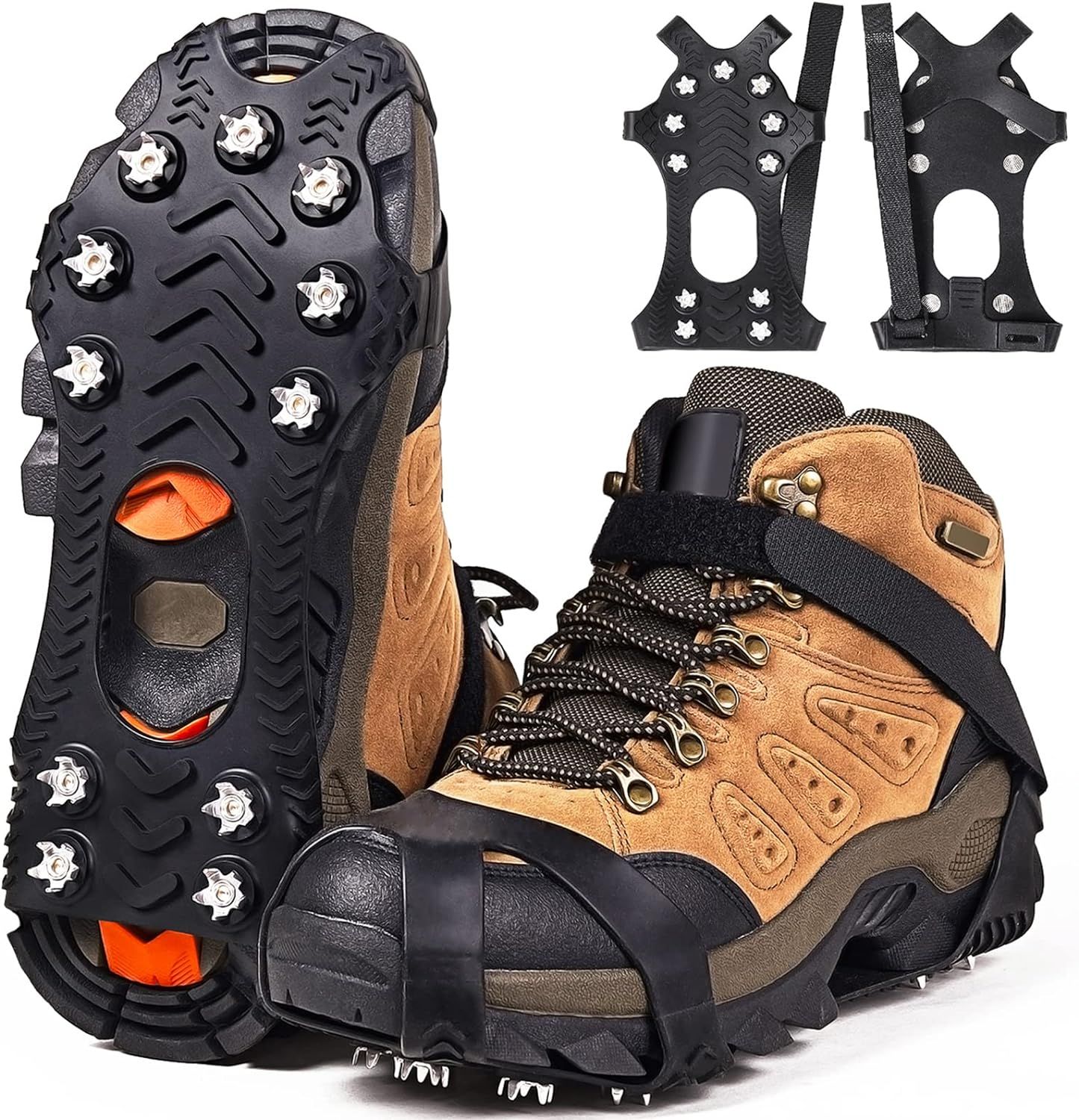 Noir Crampons, Crampon Chaussures Neige Et Glace De Randonnée, Antiderapant Hiver Verglas Marcher [Acier-Inoxydable]