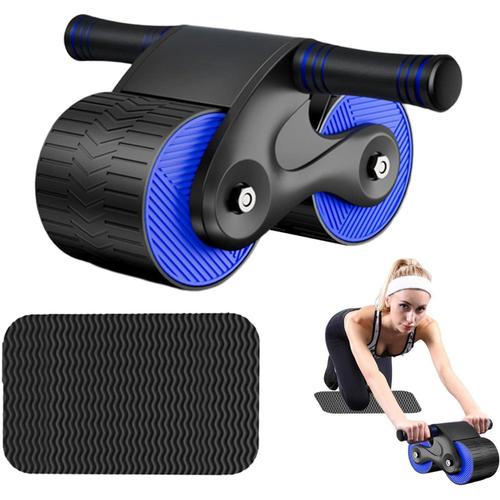 Blue Roue Abdominale De Rebond Automatique, Roues Roller Abdominal Exerciseur Avec Tapis, Ab Roller Wheel Avec Tapis Genoux Épais, Avec Doubles Roues Stables Et Rebond Automatique Blue