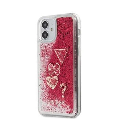Coque Guess Liquid Glitter Charms Pour Iphone 12 Framboise