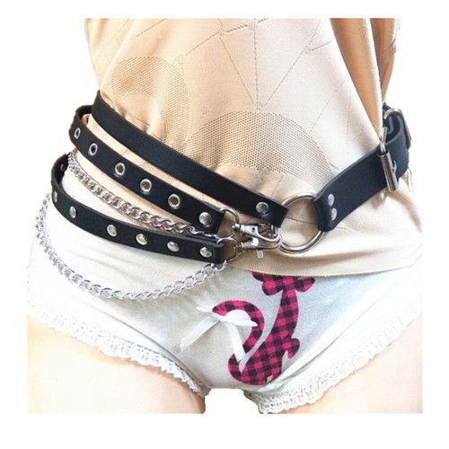 Envoie De France Femme Fille Déguisement Bretelle Ceinture Noir Pu Solide Anneaux Jarretière Harnais Cuisse Jambe Gothique Punk Rock Chine Acier Lanière Ruban