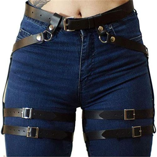 Envoie De France Femme Fille Déguisement Bretelle Ceinture Noir Pu Solide Anneaux Jarretière Harnais Cuisse Jambe Gothique Punk Rock Chine Acier Lanière Ruban