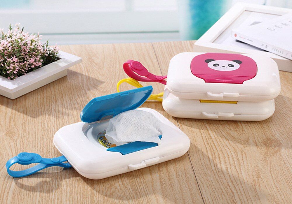 support de distributeur de lingettes humides avec couvercle boîte de lingettes réutilisables peuvent accrocher la boîte de lingettes dans le sac à couches 6 pièces de lingettes portables pour bébé