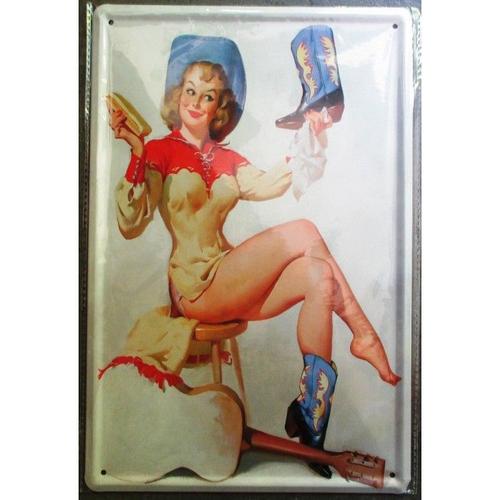Plaque Pin Up Country Girl Et Bottel Pub Affiche Western Usa