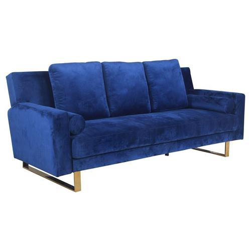 Paris Prix - Canapé Convertible Velours "Albine" 210cm Bleu