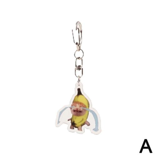 Taille Unique Or Rose Nourriture Drole Chat Tete De Chat Emoticone Porte-Cles Mignon Dessin Anime Banane Chat Sac A Dos Cle De Voiture Pendentif Porte-Cles Accessoires