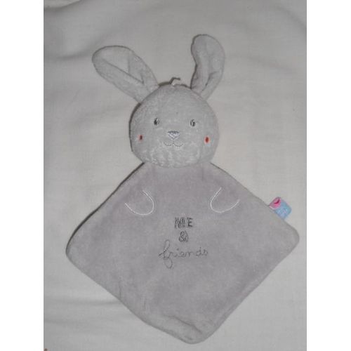 Doudou Lapin Blanc Gris Sucre D'orge Me & Friends Losange Carre Triangle Pommette Rose