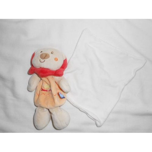 Doudou Lion Tigre Jungle Mouchoir Blanc Cajou Sucre D'orge Orange Jaune Rouge Vert