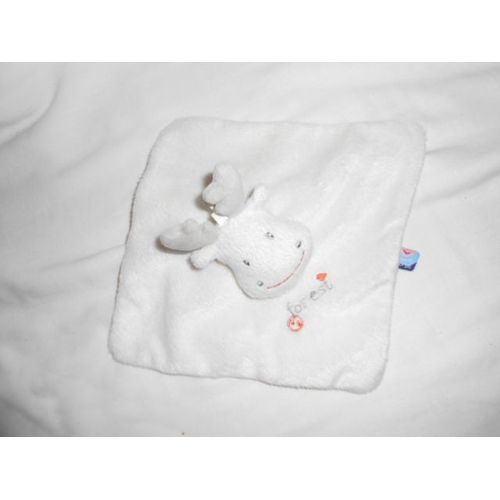 Doudou Sucre D'orge Élan Renne Cerf Forest Gris Blanc Dessous Raye Vert Kaki Rouge Orange Plat Carre