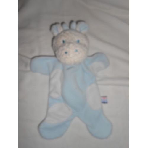 Doudou Vache Hippopotame Girafe Sucre D'orge Bleu Blanc Plat