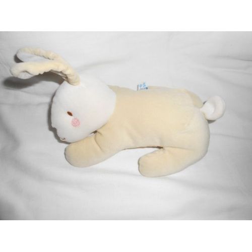 Sucre D'orge Lapin Beige Creme Ecru Couche Doudou Peluche Joue Pommette Rose