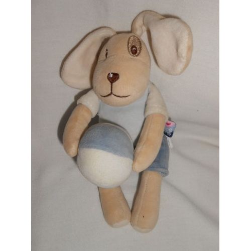 Sucre D'orge Peluche Doudou Chien Bleu Balle Ballon Cocard 20 Cm Hochet Grelot 19cm Sans Les Oreilles