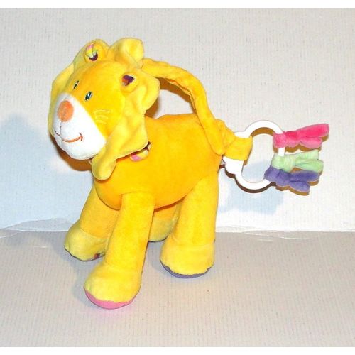 Doudou Lion Musical Pommette Peluche Lion Berceuse Orange Pattes Bruissantes
