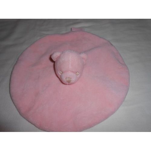 Doudou Plat Rond Ours Rose Blanc Absorba
