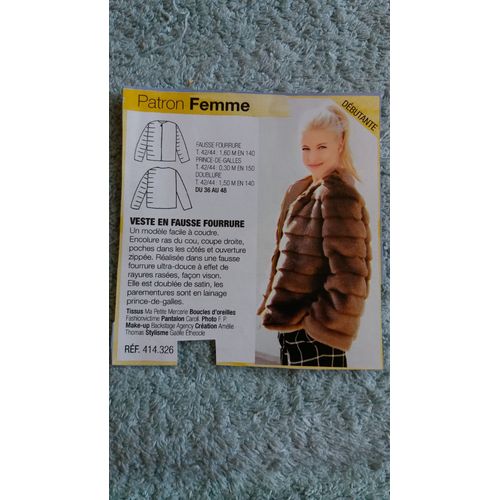 Patron Couture Modes Et Travaux 414326 : Veste En Fausse Fourrure, Taille 36 À 48