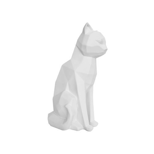 Satuette chat assis design Origami - Blanc mat