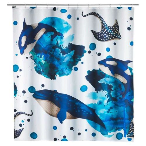 Rideau de douche animaux marins 180 x 200 cm - Bleu et blanc