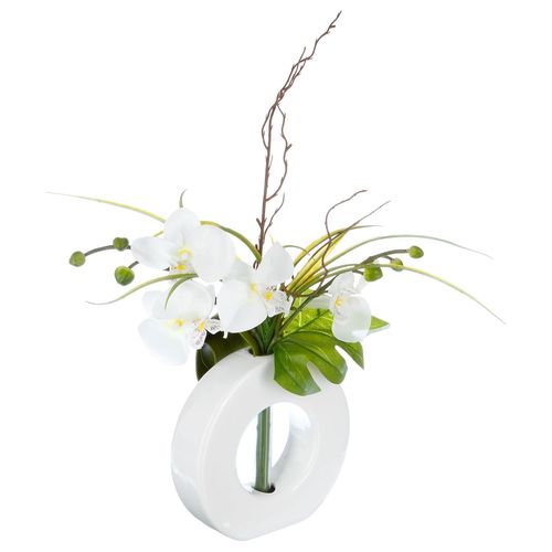 Composition florale vase blanc - Hauteur 44 cm - Orchidée fleur blanche