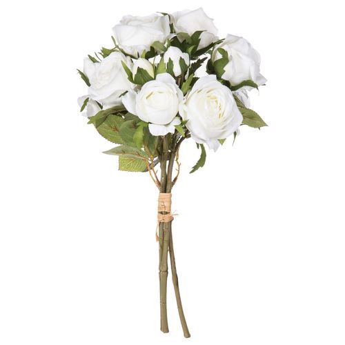 Bouquet artificiel de 14 Roses - H. 40 cm - Blanc