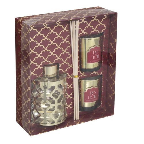 Coffrets 2 bougies et diffuseur 100 ml - Doré et rouge