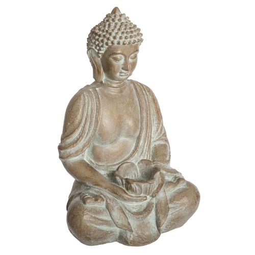 Statuette de Bouddha Eté Indien - H. 39 cm - Beige effet blanchi