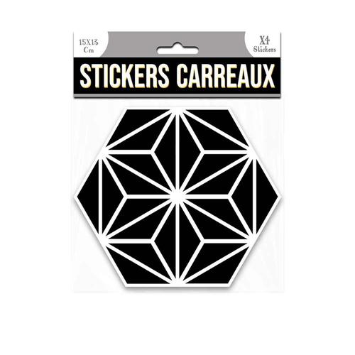 4 Stickers hexagonal - 15 x 13 cm - noir et blanc