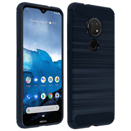 Coque Nokia 6.2 Et 7.2 Protection Finition Carbone Effet Métal Brossé Bleu Nuit