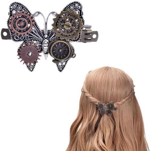 Envoie De France Barrette Epingle A Cheveux Clips Bijoux Pinces Cheveux Femme Fille Steampunk Gothique Papillon Engrenage Victorienne Rétro