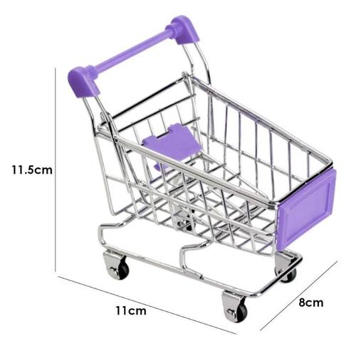 Mini Panier Décor Handcart Stockage Bébé Main Supermarché Main Chariot Chariot Jouet Cadeau Maison De Poupée Meubles Ornements Violet