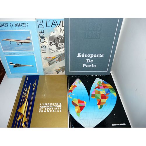 Histoire De L'aviation Militaire, Air-France, Concorde, Aéroport De Paris, L'industrie Aéronautique 1971, Lot De 5 Livres.