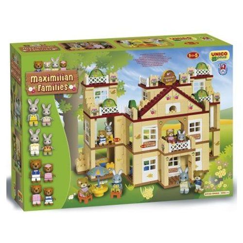 Grand Hotel Avec Familles Lapins Et Ours - Jeu Construction Maximilian Families - Briques, Figurines Animaux - Premier Age